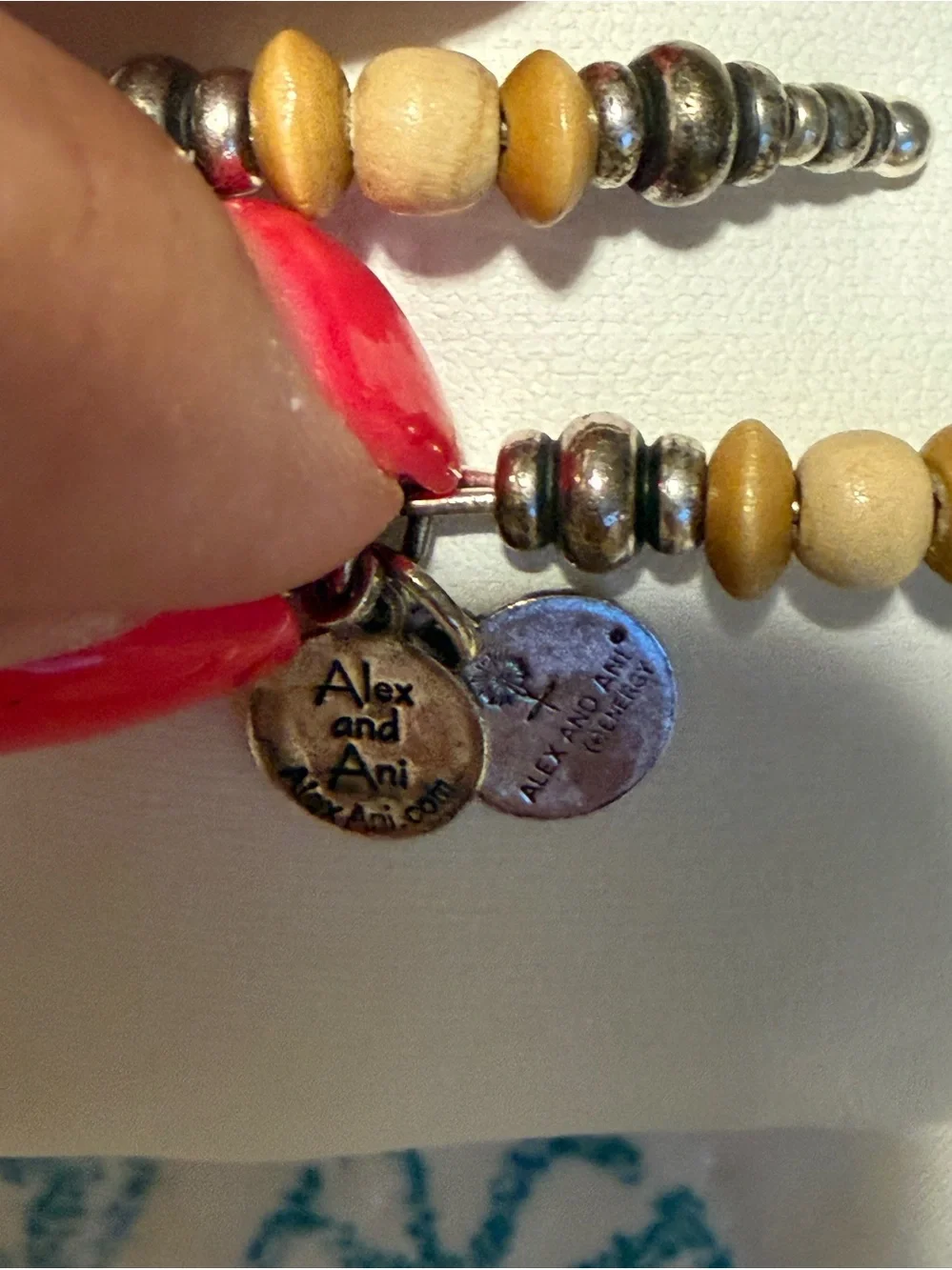 Alex and Ani Silver and Beige Beaded Wrap Bracelet with Charm